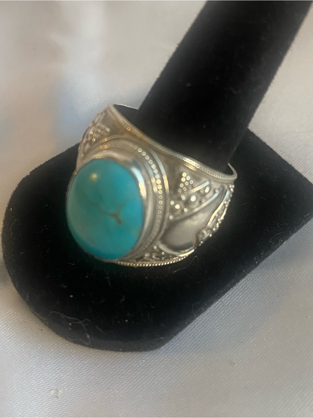 Vintage Sterling Silver Turquoise Statement Ring Bold Boho Southwestern Gemstone
